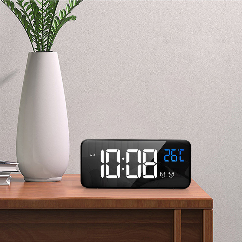 Ebern Designs Digital Electric Tabletop Clock with Alarm in Black